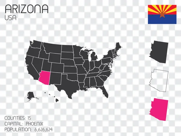 Estados Unidos América Ilustración Con Estado Seleccionado Arizona — Vector de stock