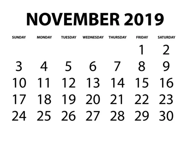 Kalender Isolerad Bakgrund November — Stock vektor