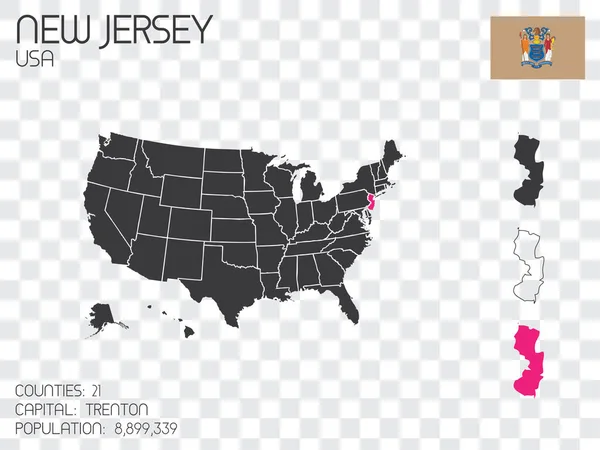 Estados Unidos América Ilustración Con Estado Seleccionado Nueva Jersey — Vector de stock