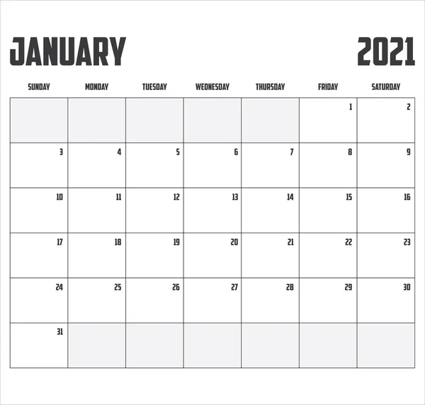 Kalendarz 2021 Izolowany Tle Styczeń — Wektor stockowy