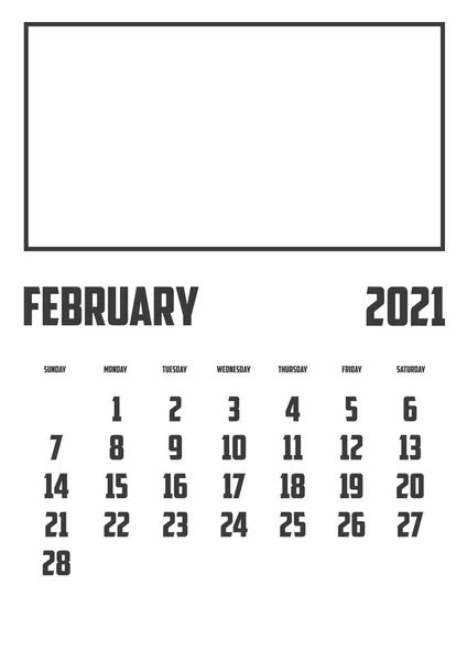 Calendário 2021 Isolado Plano Fundo Fevereiro — Vetor de Stock