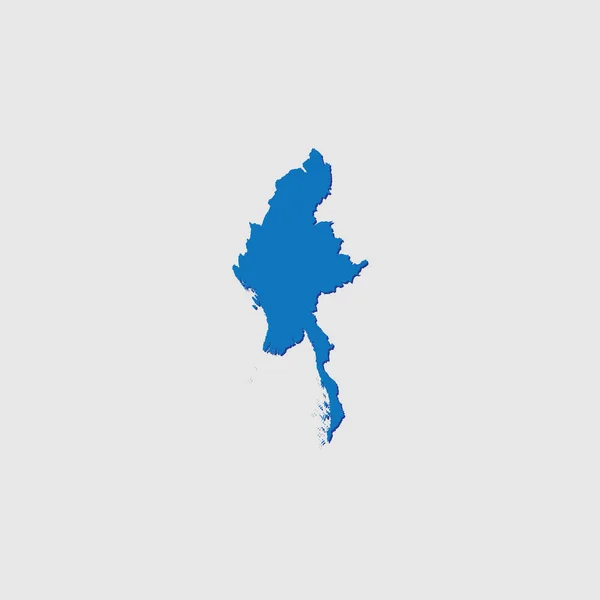 Forme Pays Illustré Bleu Avec Ombre Myanmar — Image vectorielle