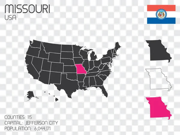 Estados Unidos América Ilustración Con Estado Seleccionado Missouri — Vector de stock