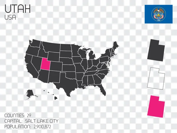 Verenigde Staten Van Amerika Illustratie Met Geselecteerde Staat Utah — Stockvector