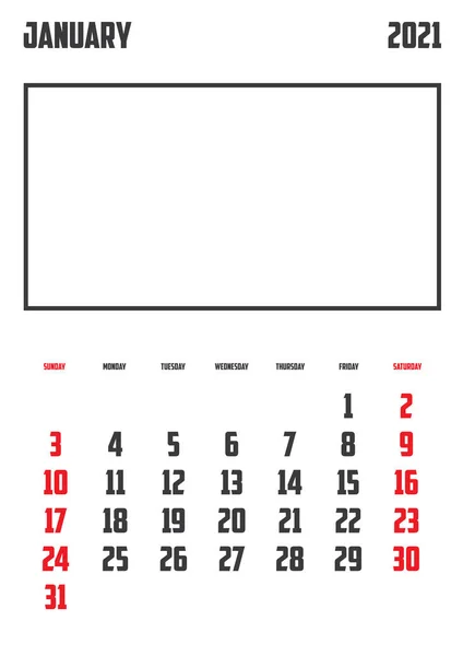 Calendrier 2021 Isolé Sur Fond Janvier — Image vectorielle