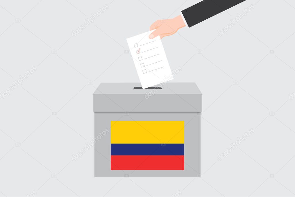 Ballot Box with an Illustrated Flag for the Country of  Colombia