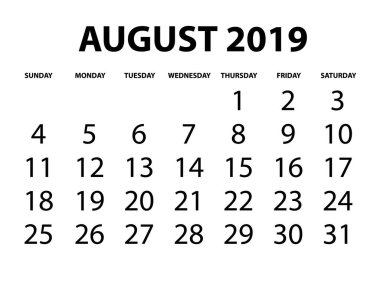 Bir Arkaplanda İzole Edilmiş Takvim Ağustos