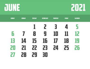 Bir 2021 Takvimi Bir Arka plan Haziran 'da izole edildi