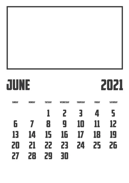 Calendário 2021 Isolado Fundo Junho — Vetor de Stock