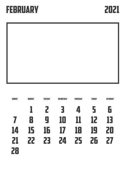 Календарь 2021 Года Изолированный Заднем Плане Февраль — стоковый вектор