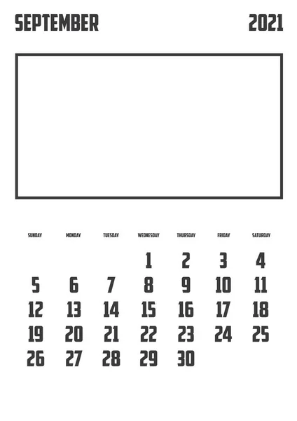 Календар 2021 Ізольовано Тлі Вересня — стоковий вектор