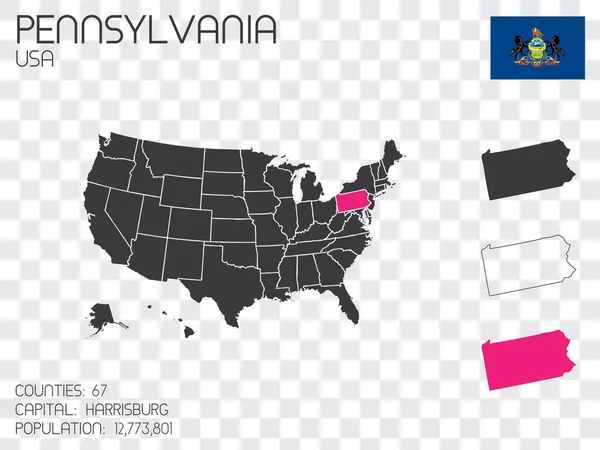 Estados Unidos América Ilustración Con Estado Seleccionado Pensilvania — Vector de stock