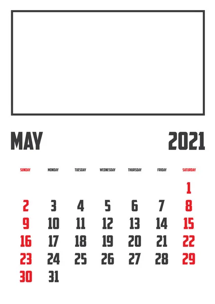 Calendrier 2021 Isolé Sur Fond Mai — Image vectorielle