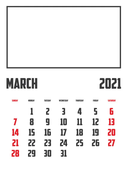 Calendario 2021 Aislado Una Marcha Fondo — Vector de stock