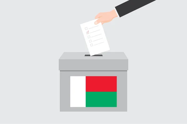 Stanowisko Głosowania Ilustrowaną Flagą Dla Kraju Madagaskar — Wektor stockowy