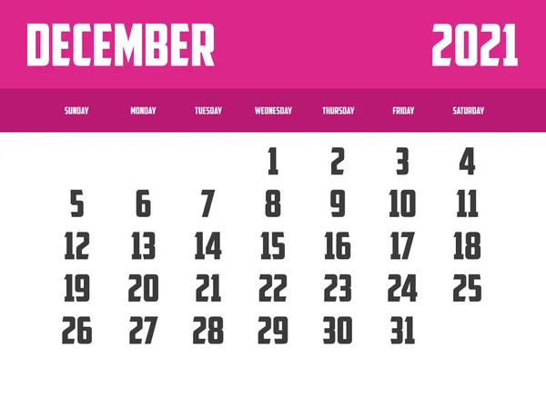 Ein Kalender 2021 Isoliert Auf Einem Hintergrund Dezember — Stockvektor