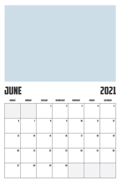 2021 Calendario Aislado Fondo Junio — Vector de stock