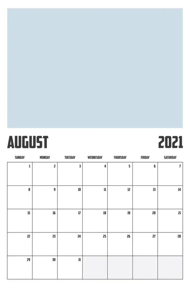 2021 Calendar Isolated Background August — Stock Vector