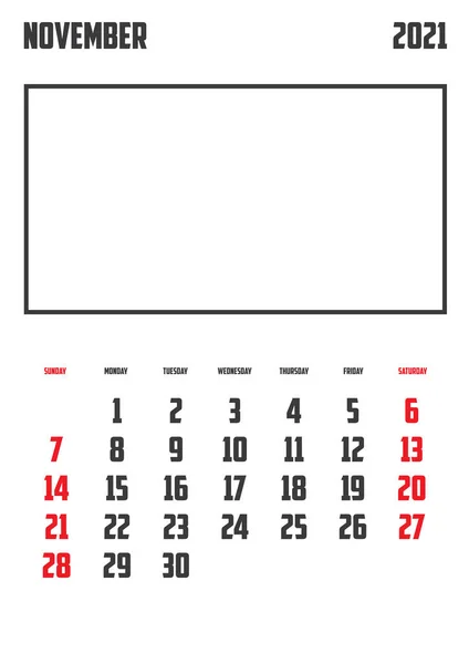 Calendario 2021 Aislado Sobre Fondo Noviembre — Vector de stock