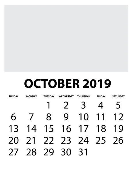 Kalender Isolerad Bakgrund Oktober — Stock vektor