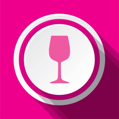 Şarap kadehinin pembe yuvarlak vektör simgesi tasarımı