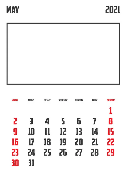 Calendrier 2021 Isolé Sur Fond Mai — Image vectorielle