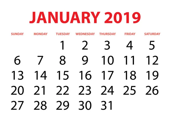 Kalender Isolerad Bakgrund Januari — Stock vektor