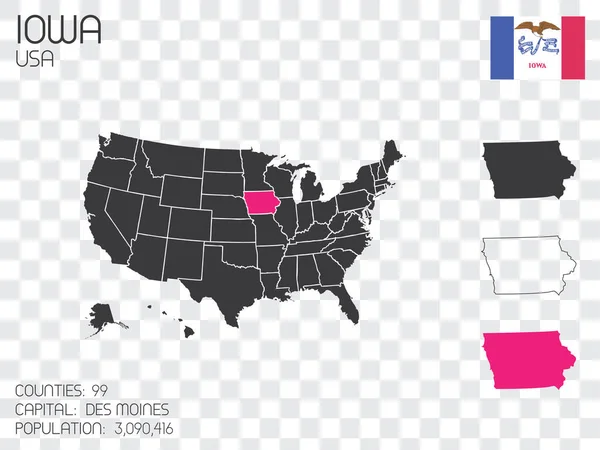 Estados Unidos América Ilustración Con Estado Seleccionado Iowa — Vector de stock