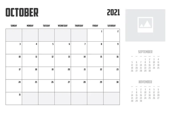 Kalendář Roku 2021 Izolovaný Pozadí Říjen — Stockový vektor