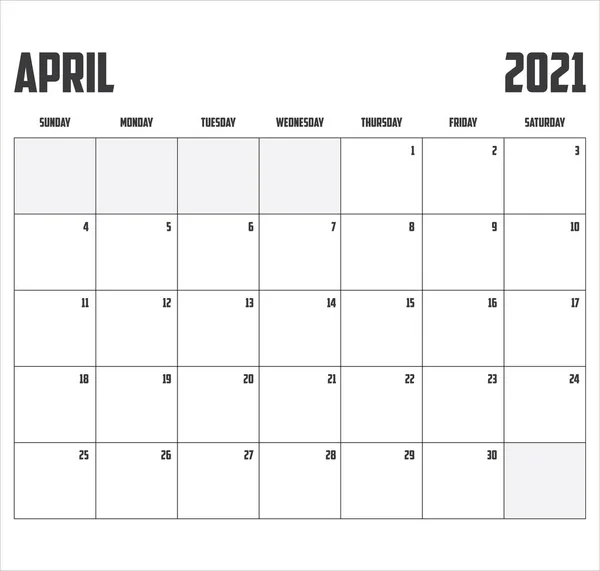 2021 Calendar Isolated Background April — Stock Vector