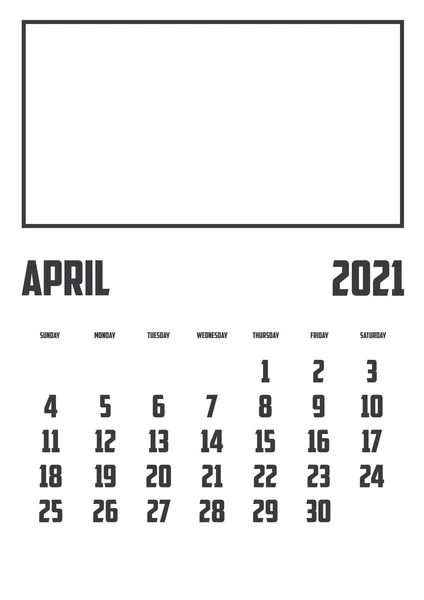 Kalendář Roku 2021 Izolovaný Pozadí Duben — Stockový vektor