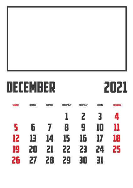 Calendrier 2021 Isolé Sur Fond Décembre — Image vectorielle