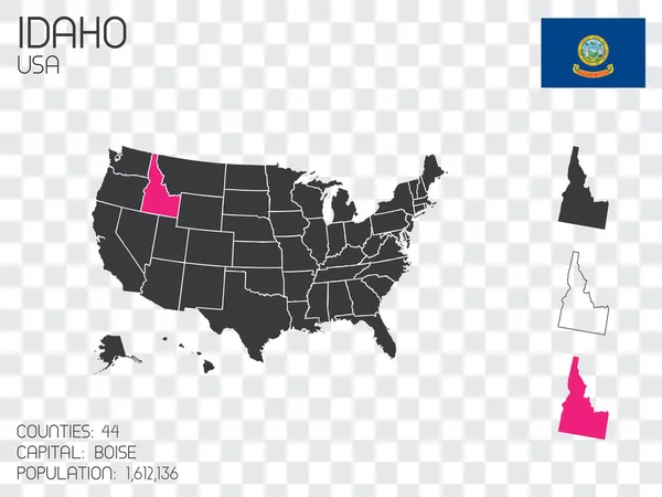 Estados Unidos América Ilustración Con Estado Seleccionado Idaho — Vector de stock