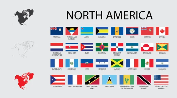 Todas Bandeiras Ilustradas País Para Continente América Norte — Vetor de Stock
