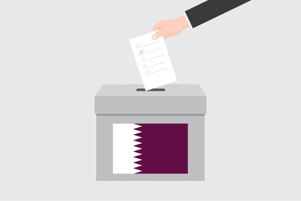 Ballot Box Met Een Geïllustreerde Vlag Voor Het Land Qatar — Stockvector