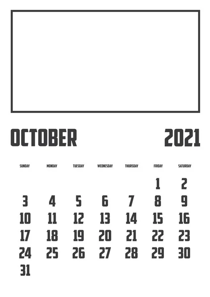 Calendario 2021 Aislado Sobre Fondo Octubre — Vector de stock