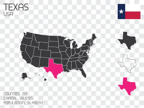 Illustration Des États Unis Amérique Avec État Sélectionné Texas — Image vectorielle