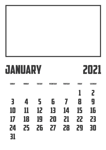 Calendario 2021 Aislado Sobre Fondo Enero — Archivo Imágenes Vectoriales