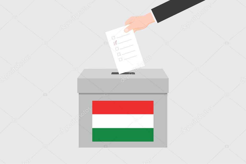 Ballot Box with an Illustrated Flag for the Country of  Hungary