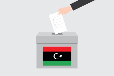 Libya Ülkesi için Resimli Bayrağı olan oy sandığı