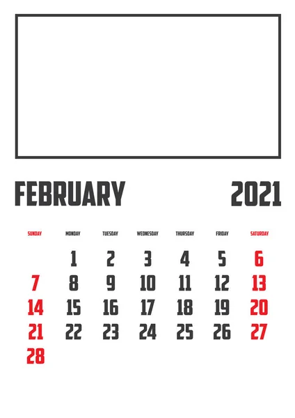 Calendario 2021 Aislado Sobre Fondo Febrero — Vector de stock