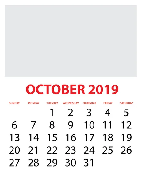 Kalender Isolerad Bakgrund Oktober — Stock vektor