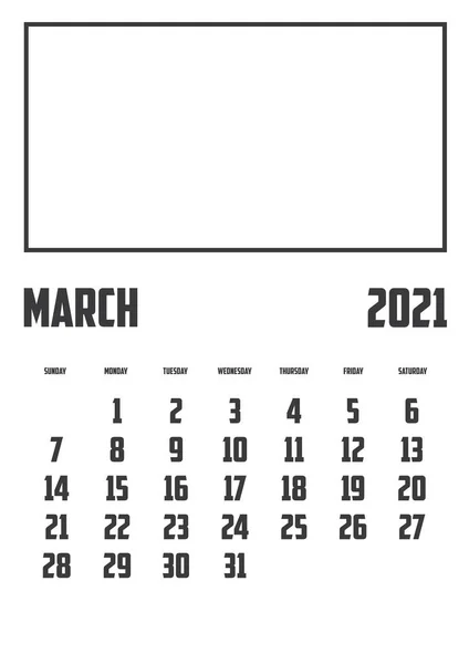 背景に隔離された2021年カレンダー3月 — ストックベクタ
