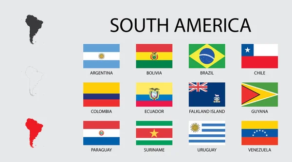 Alle Illustrierten Länderfahnen Für Den Kontinent Südamerika — Stockvektor