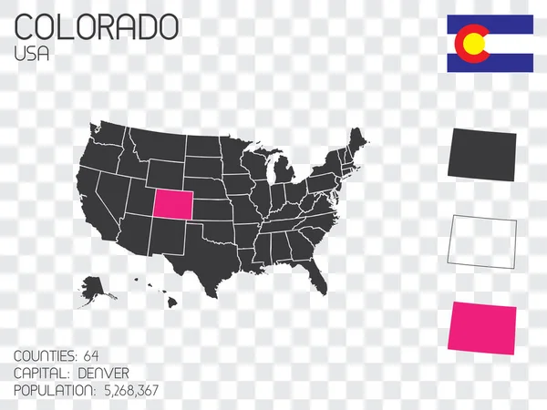 Estados Unidos América Ilustración Con Estado Seleccionado Colorado — Vector de stock