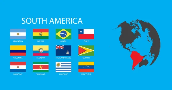 All Illustrated Country Flags Continent South America — 스톡 벡터