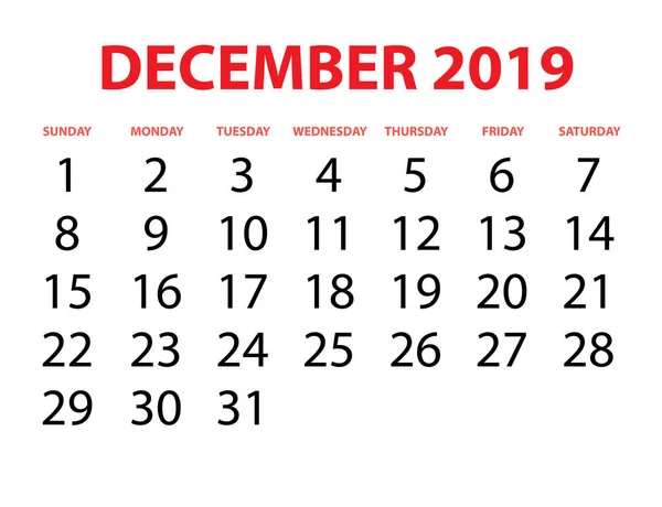 Kalender Isolerad Bakgrund December — Stock vektor