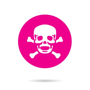 Kafatası simgesi düz. izole ve kırmızı arkaplan