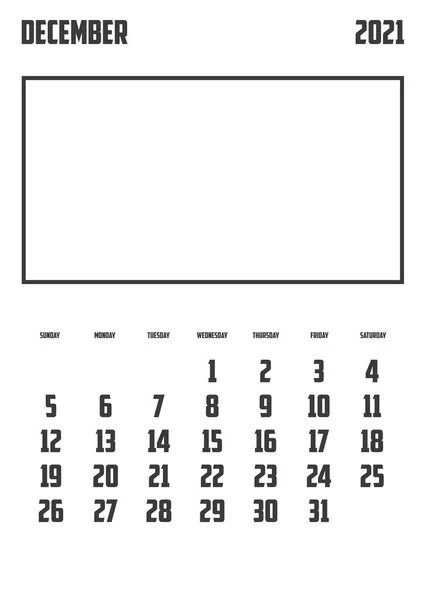 Календар 2021 Ізольовано Тлі Грудня — стоковий вектор