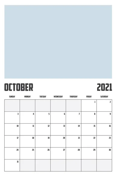 2021 Kalender Isolerad Bakgrund Oktober — Stock vektor